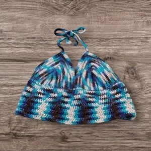 Crochet Halter Top in Blue and Black